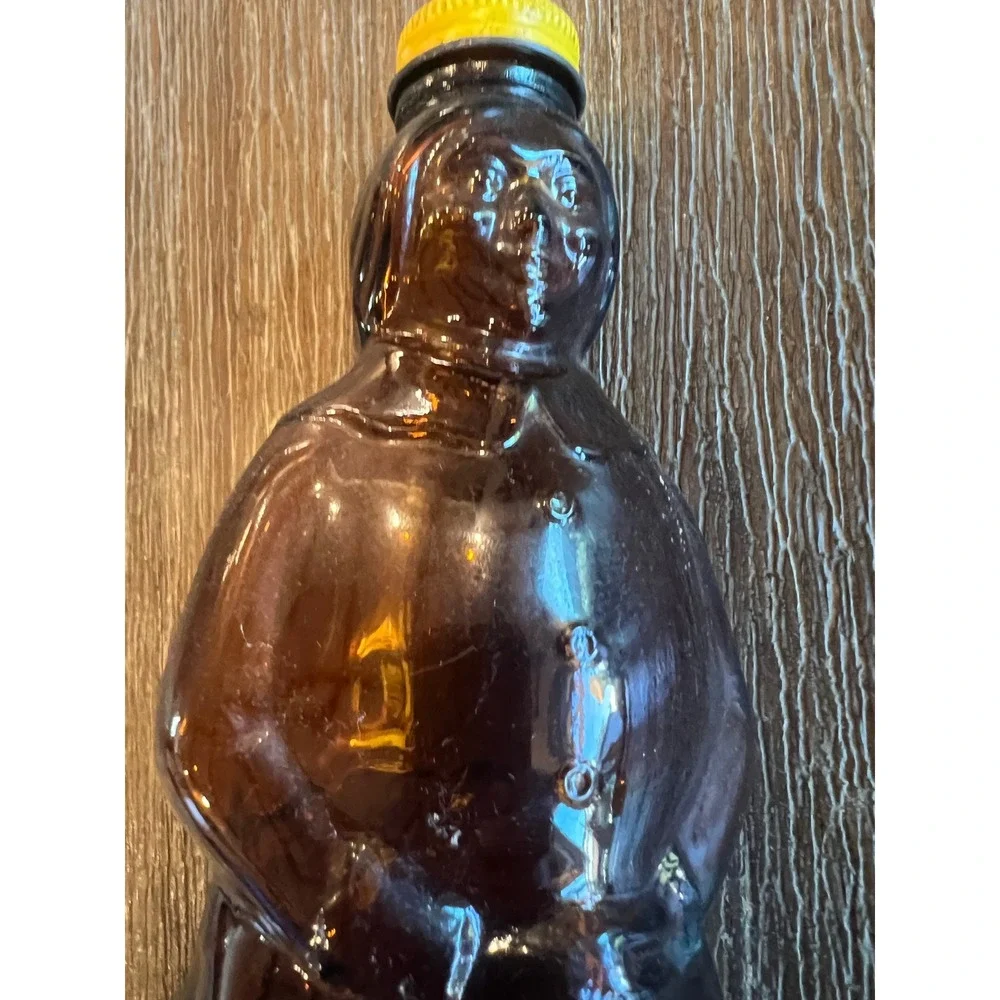 Vintage Mrs Butterworths Amber Glass Syrup Bottle with Yellow Metal Cap 10oz - Picture 5 of 5